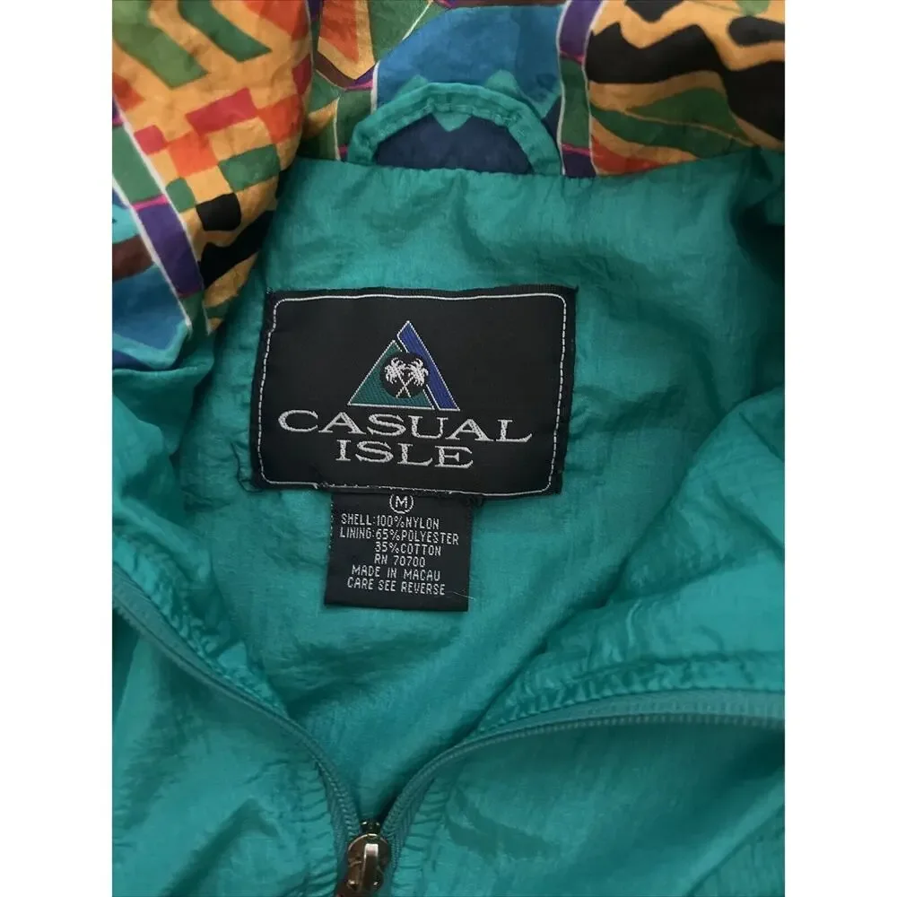 Vintage Casual Isle Teal Long Sleeve Full-Zip Mock windbreaker Adult‎ Size M